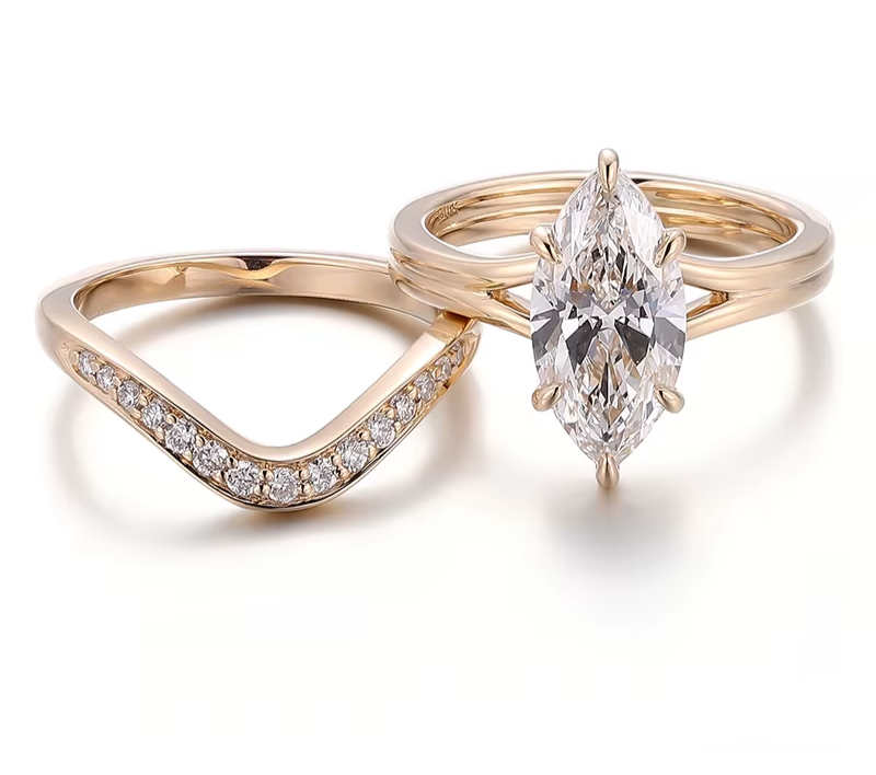 2ct Marquise Cut Lab Diamonds Ring Set | 10-18 Karat Solid Gold
