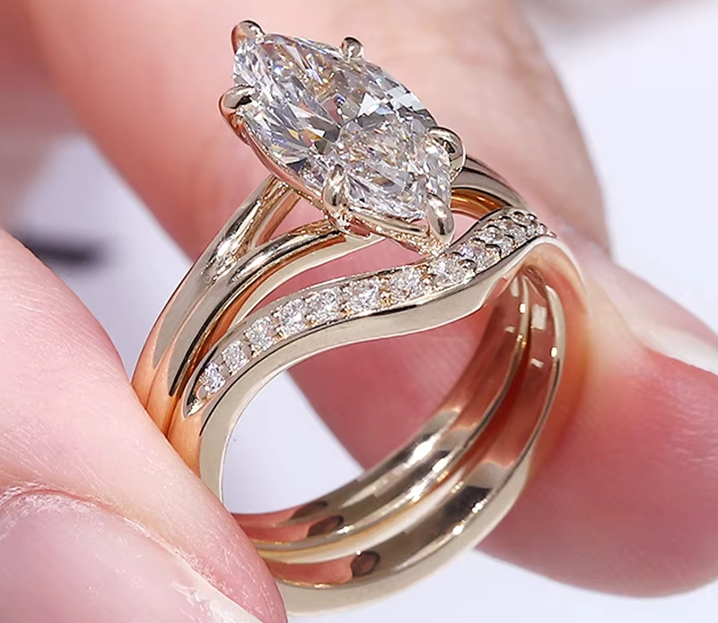 2ct Marquise Cut Lab Diamonds Ring Set | 10-18 Karat Solid Gold