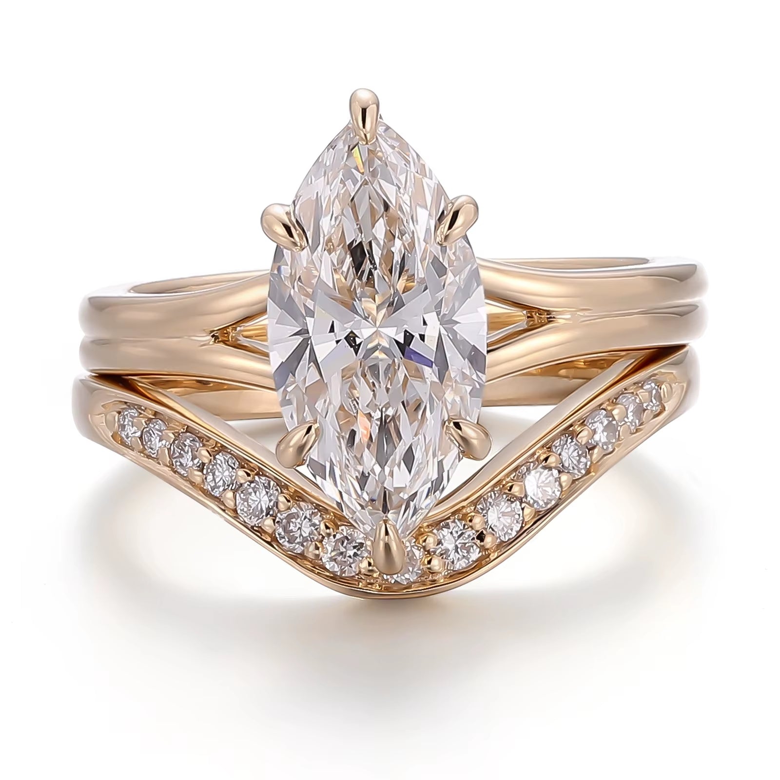 2ct Marquise Cut Lab Diamonds Ring Set | 10-18 Karat Solid Gold