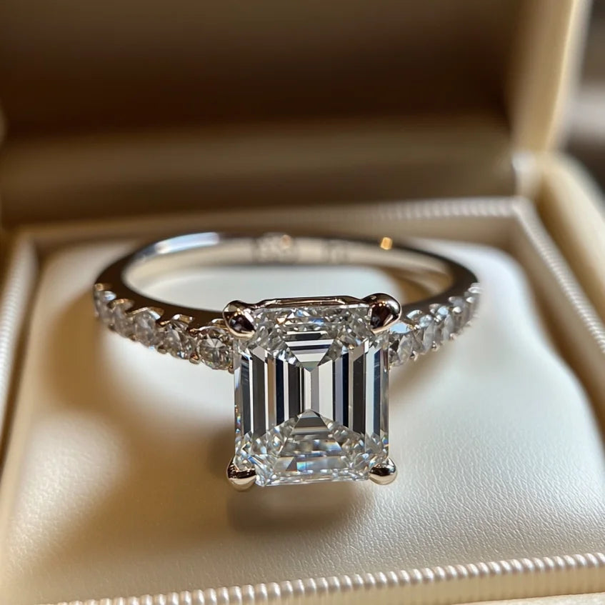2CT Emerald Cut Lab Diamond | 18K White Gold