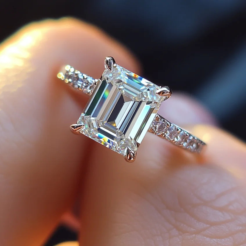 2CT Emerald Cut Lab Diamond | 18K White Gold