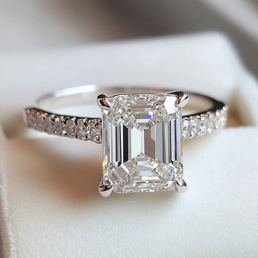 2CT Emerald Cut Lab Diamond | 18K White Gold