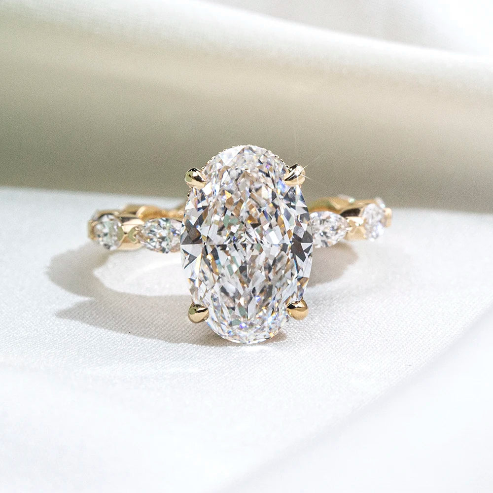 5CT Oval Lab Grown Diamond Ring | 18K Solid Gold Luxury Wedding Ring
