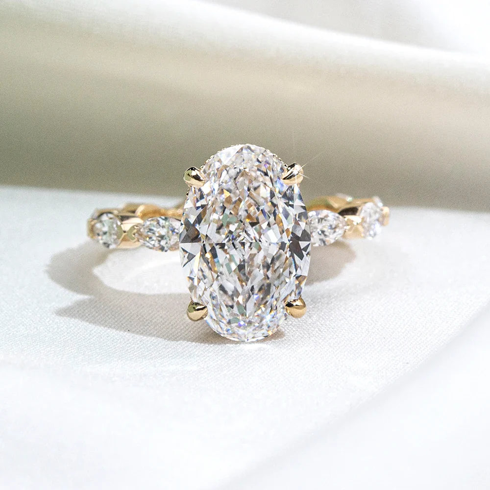5CT Oval Lab Grown Diamond Ring | 18K Solid Gold Luxury Wedding Ring