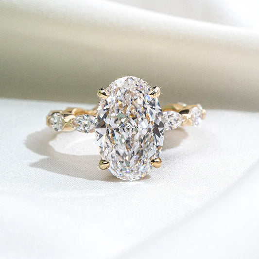 5CT Oval Lab Grown Diamond Ring | 18K Solid Gold Luxury Wedding Ring