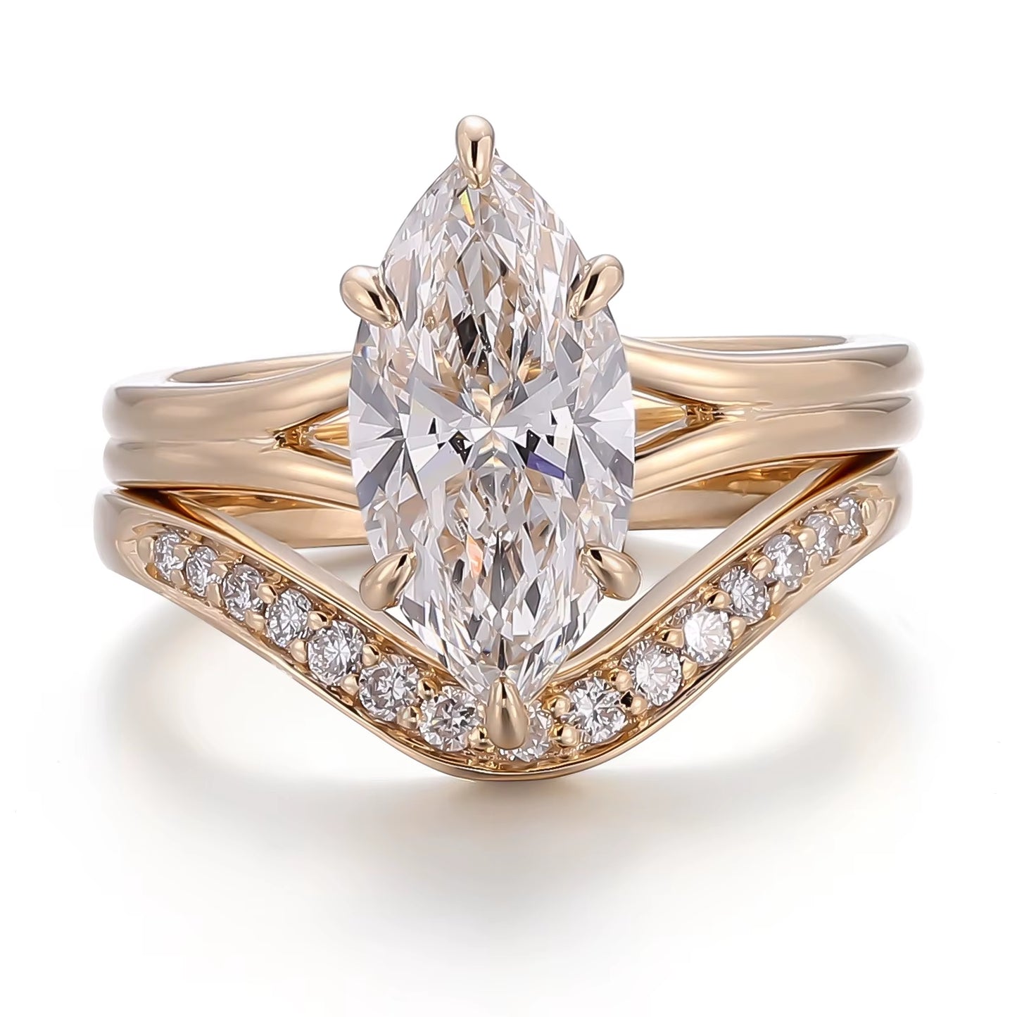2ct Marquise Cut Lab Diamonds Ring Set | 10-18 Karat Solid Gold