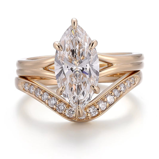 2ct Marquise Cut Lab Diamonds Ring Set | 10-18 Karat Solid Gold