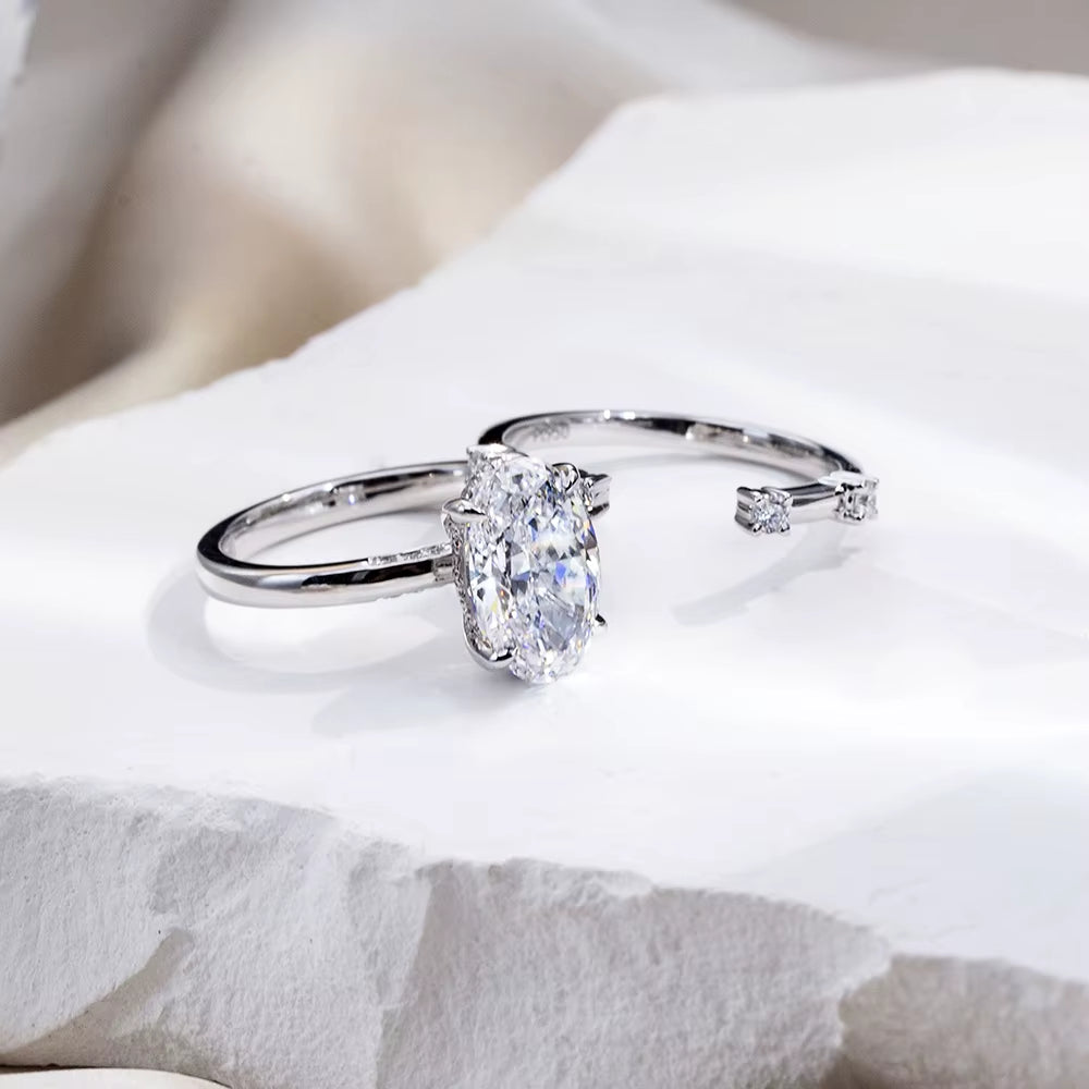 2.8CT Oval Lab Grown Diamond Ring Set 