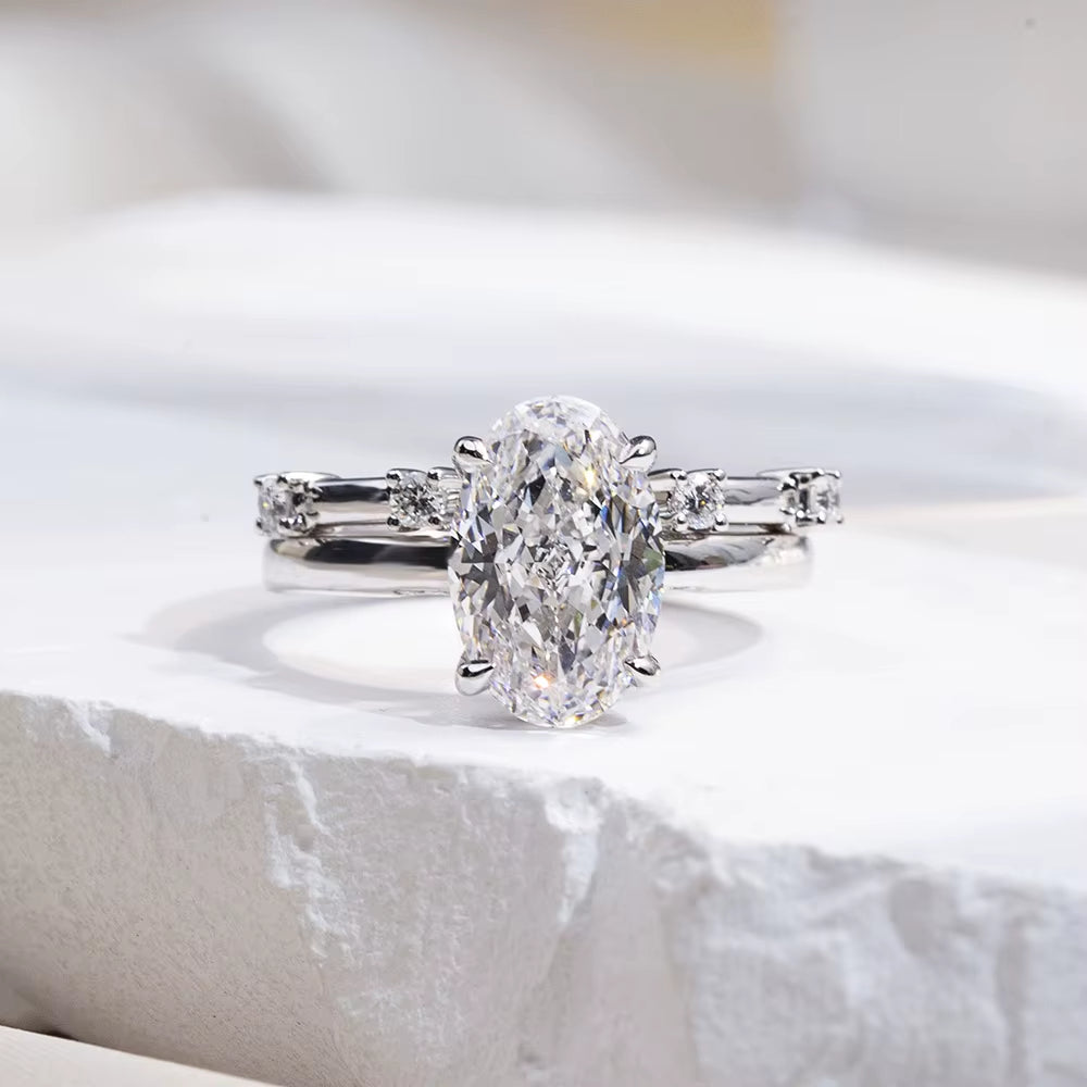 2.8CT Oval Lab Grown Diamond Ring Set 
