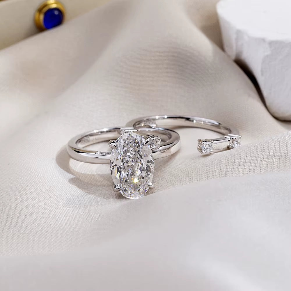 2.8CT Oval Lab Grown Diamond Ring Set 