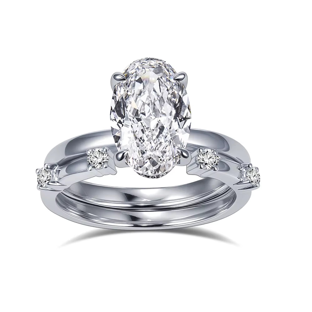 2.8CT Oval Lab Grown Diamond Ring Set 
