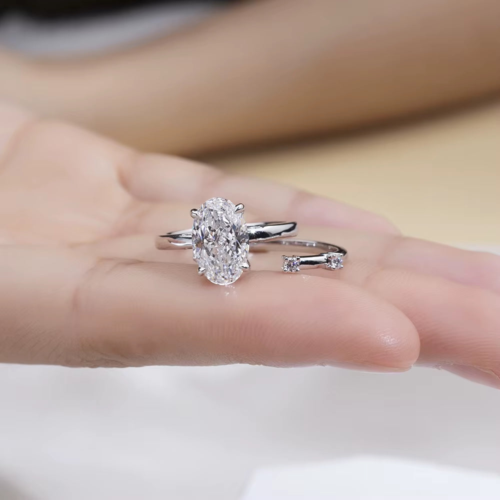 2.8CT Oval Lab Grown Diamond Ring Set 