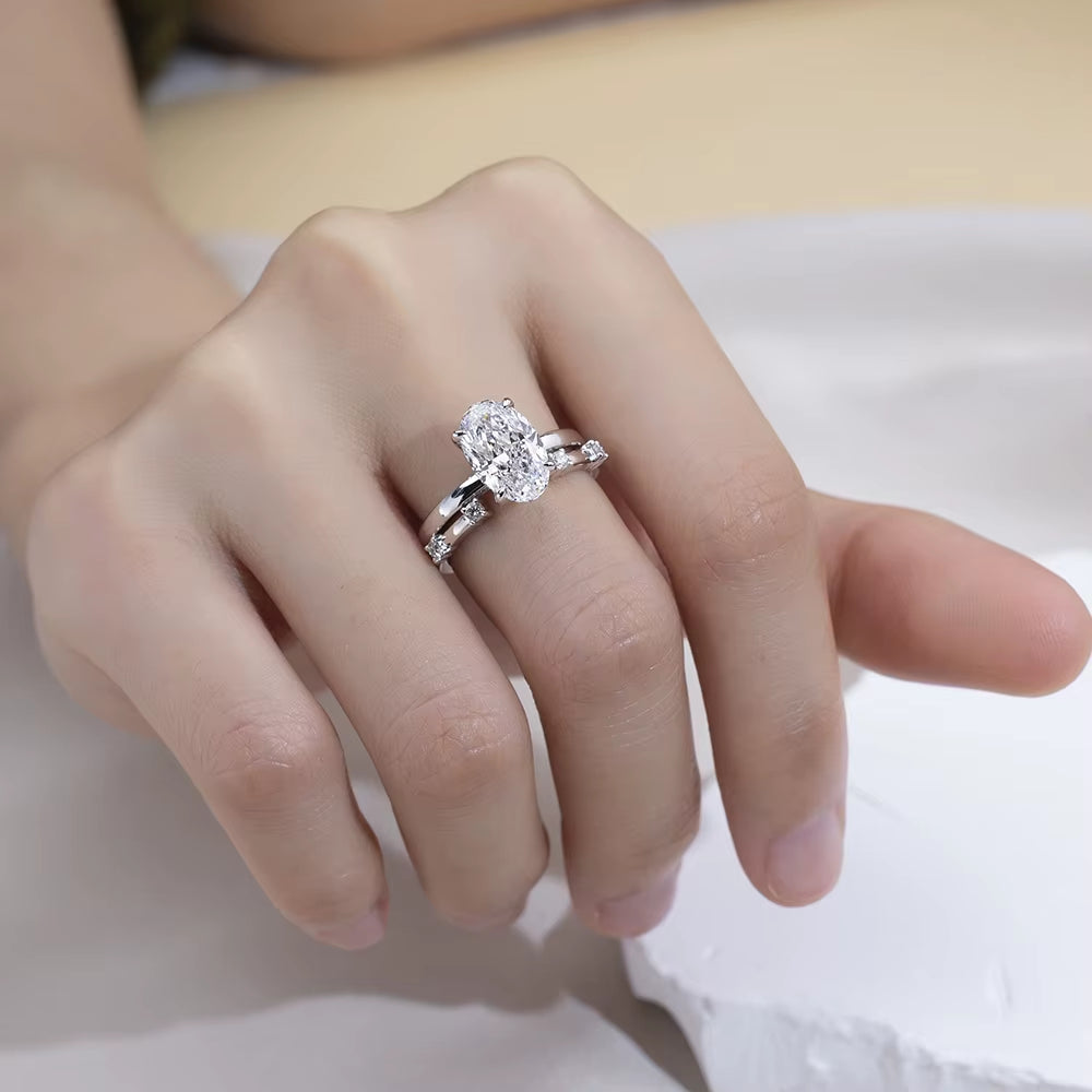 2.8CT Oval Lab Grown Diamond Ring Set 