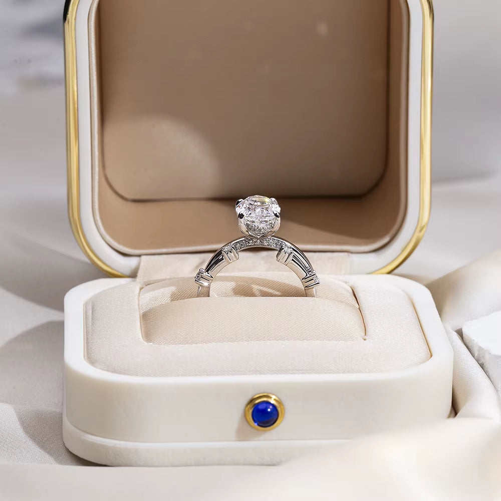 2.8CT Oval Lab Grown Diamond Ring Set 