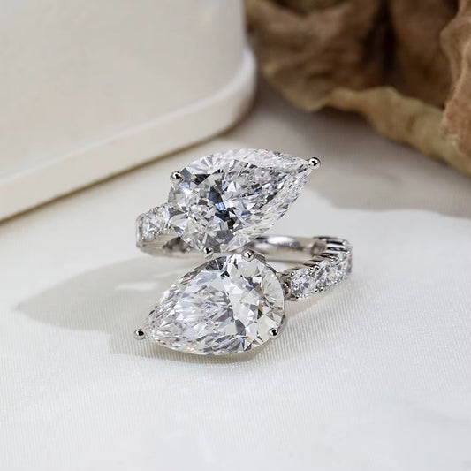5CT Pear Cut Two Stones Lab Grown Diamond Ring | 18K 